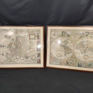 Vintage Framed Map Prints by Hammond – Set of 2 Old World Reproductions